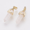 Brass Natural Rose Quartz Double Terminated Pointed Pendants KK-G343-11L-05G-2