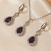 Brass Micro Pave Clear Cubic Zirconia & Glass Teardrop Pendant Necklaces & Earrings Sets for Women RT7280-4
