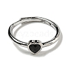 Heart Natural Dyed & Heated Black Agate Adjustable Rings RJEW-Q818-02P-05-3