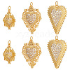 Beebeecraft 6Pcs 3 Style Rack Plating Brass Micro Pave Clear Cubic Zirconia Pendants KK-BBC0012-98-1