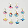 5 Pair 5 Style Golden Plated Alloy Enamel Planet Dangle Earrings with Iron Pins EJEW-AB00045-3