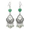 Natural Green Aventurine &  Malaysia Jade (Dyed) Heart Chandelier Earrings EJEW-JE05364-02-1