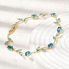 Leaf Brass Micro Pave Cubic Zirconia Link Chain Bracelets for Women BJEW-D455-01G-5