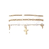 Round ABS Imitation Pearl Beaded Chains & 304 Stainless Steel Cable Chains Stackable Bracelets for Women BJEW-JB12452-01-2