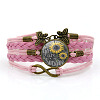 You Are My Sunshine Theme Flat Round with Sunflower Leather Cord Multi Strand Bracelets WGB8E71-04-1