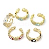 Brass Micro Pave Clear Cubic Zirconia Enamel Cuff Rings  for Women RJEW-L113-026G-4