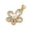 Flower Rack Plating Brass Micro Pave Cubic Zirconia with ABS Imitation pearls Pendants KK-Z074-41G-2