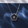 304 Stainless Steel Black Enamel 5-Petal Flower Pendant Necklaces for Women NJEW-U032-17P-03-3