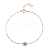 925 Sterling Silver Cubic Zirconia & Synthetic Turquoise Flower Link Bracelets XT0862-3-1