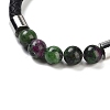 Natural Ruby in Zoisite Round Bead Braided Leather Cord Bracelets for Men Women BJEW-A009-11P-09-2