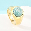 304 Stainless Steel Natural Amazonite Finger Rings RJEW-F203-02G-03-1