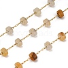 Handmade 304 Stainless Steel Yellow Aventurine Beads Flat Round Link Chains CHS-B011-05G-01-1