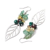 Leaf 201 Stainless Steel Natural Citrine & Natural Green Aventurine & Natural Malachite & Natural Garnet Chip Dangle Earrings EJEW-JE06138-02-4