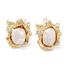 Flower Natural Pearl Stud Earrings with Brass Micro Pave Cubic Zirconia and 925 Sterling Silver Pins EJEW-P256-93G-1