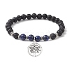 Natural Lava Rock & Mixed Gemstone Round Beaded Stretch Bracelet BJEW-JB09767-3