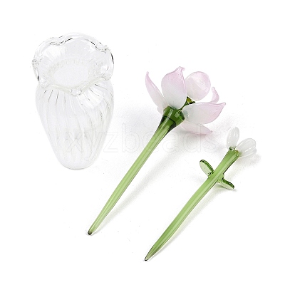 Handmade Lampwork Birthday Flower & Vase Set for Tabletop Display LAMP-D007-003G-1