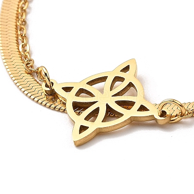 304 Stainless Steel Trinity Knot 2-Strand Square Snake Chains Bracelets for Women BJEW-Q335-03G-1
