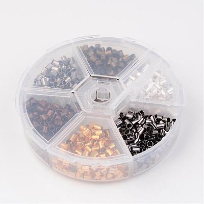 1 Box 6 Colors Antique Bronze & Red Copper & Golden & Silver & Platinum & Black Tube Brass Crimp Beads KK-JP0006-01-NR-1