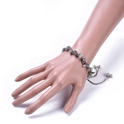 Adjustable Natural Labradorite Chip Beads Braided Bead Bracelets BJEW-JB04392-04-1