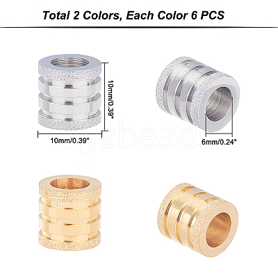12Pcs 2 Styles Stainless Steel Textured Beads STAS-UN0020-79-1