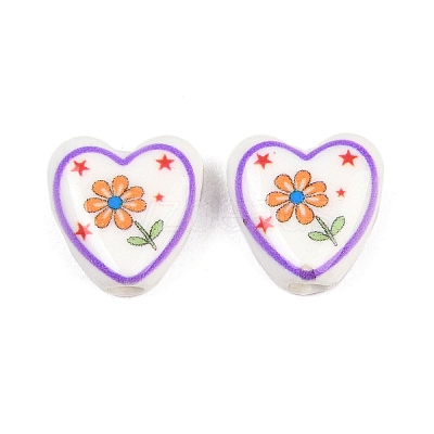 Floral Printed Porcelain Beads PORC-A033-01G-1