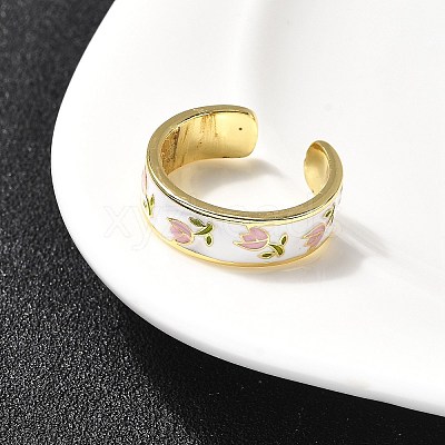 Brass Enamel Cuff Rings RJEW-P166-05G-02-1