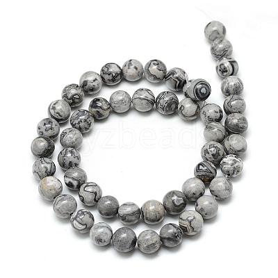 Natural Map Stone/Picasso Stone/Picasso Jasper Beads Strands G-T053-8mm-04-1
