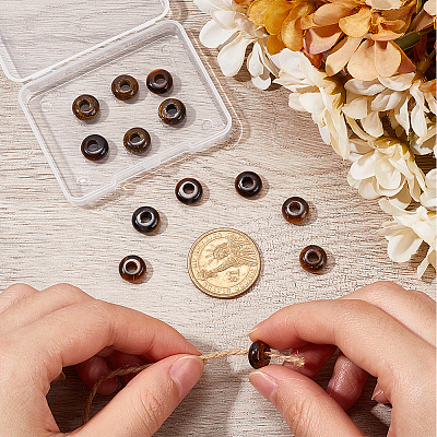 30Pcs Natural Tiger Eye European Beads G-SP0001-01A-02-1