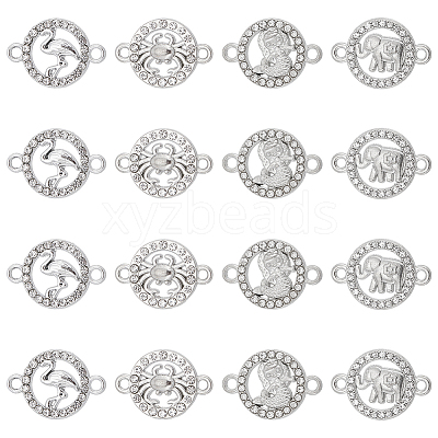 32Pcs 4 Styles Alloy Crystal Rhinestone Connector Charms FIND-SC0007-40-1
