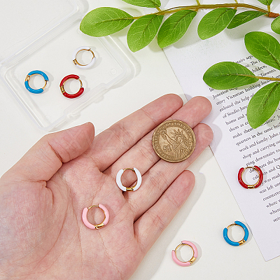 4 Pairs Two Tone 304 Stainless Steel Chunky Huggie Hoop Earrings with Enamel for Women EJEW-DC0001-37-1