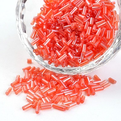 Transparent Colours Pearl Luster Plated Round Hole Glass Bugle Beads SEED-I001-109B-1