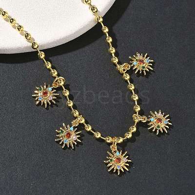 Brass Micro Pave Cubic Zirconia Sun Pendant Bib Necklaces NJEW-G183-02G-1