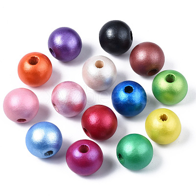 Painted Natural Wood European Beads WOOD-S057-067-1