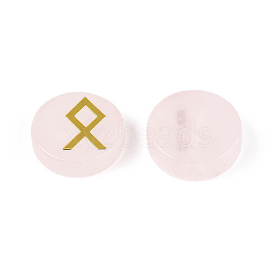 Brass Elder Futhark Alphabet Engraved Symbol Flat Round Natural Rose Quartz Rune Stones G-I373-01G-1