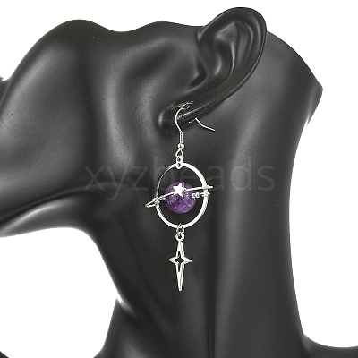 Natural Amethyst & Alloy Pendant Dangle Earrings EJEW-TA00818-04-1