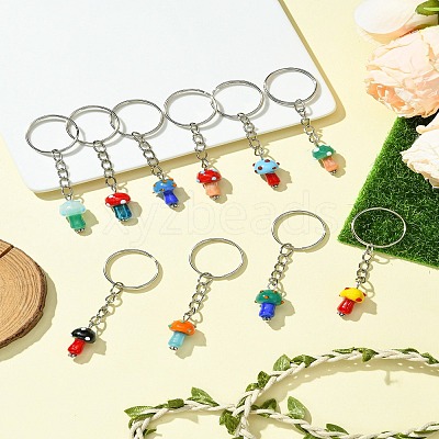 10Pcs Lampwork Mushroom Pendant Keychain KEYC-FS00021-1