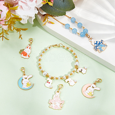 Alloy Enamel with Pearl Rabbit Pendant Stitch Markers HJEW-AB00288-1