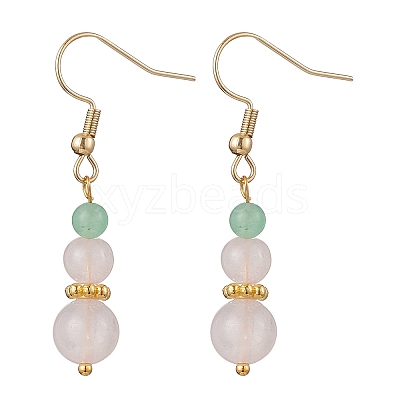 Round Natural Malaysia Jade & Rose Quartz Beaded Dangle Earrings EJEW-JE06471-1