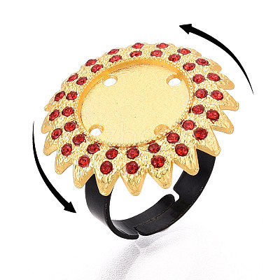 Adjustable Flower Alloy & Iron Rhinestone Bezel Cup Ring Base with Rotatable Tray MAK-T012-04G-1
