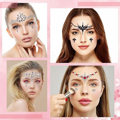 7 Sheets 7 Style Self Adhesive 3D Eyes Body Face Jewelry Acrylic Rhinestone & Imitation Pearl Stickers MRMJ-OC0003-11-1
