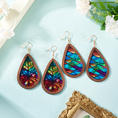 2Pairs 2 Colors Acrylic Dangle Earrings for Women EJEW-TA0001-53A-1