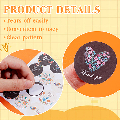 24Pcs 6 Styles Thank You Theme Round Paper Stickers DIY-GA0007-46-1