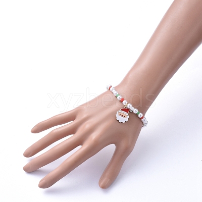Christmas Theme Stretch Charm Bracelets BJEW-JB05239-M-1