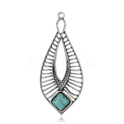 Teardrop Antique Silver Plated Alloy Synthetic Turquoise Big Pendants PALLOY-J595-01AS-1