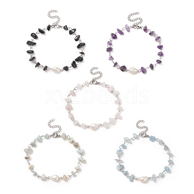 Natural Gemstone Beaded Anklets AJEW-AN00515-1