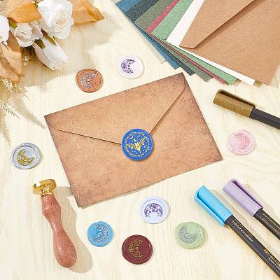 Brass Wax Seal Stamps with Wood Handle AJEW-WH0412-0166-1