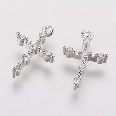 Brass Micro Pave Cubic Zirconia Tiny Cross Charms ZIRC-G133-07P-1