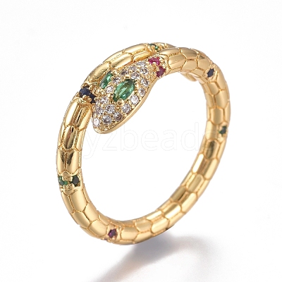 Brass Micro Pave Cubic Zirconia Cuff Rings RJEW-G108-03G-1