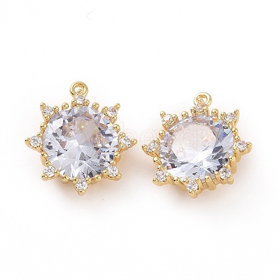 Brass Micro Pave Clear Cubic Zirconia Pendants ZIRC-F133-07G-1