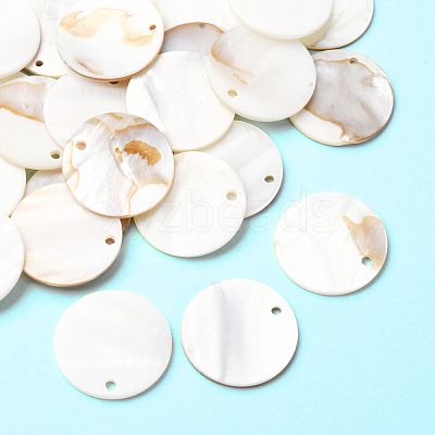 32Pcs Flat Round/Disc Natural Freshwater Shell Pendants SHEL-SC0001-98B-1